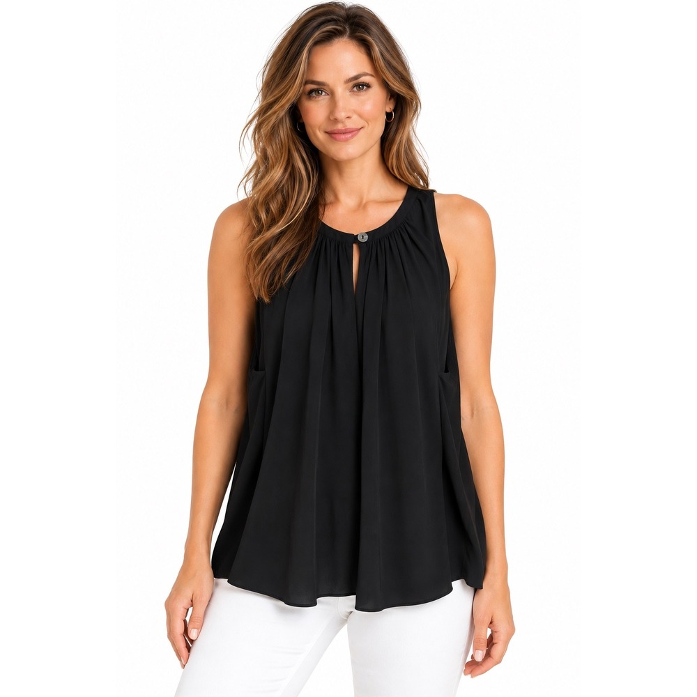 Catherine Malandrino Black Sleeveless Flowy Blouse Top M NWT